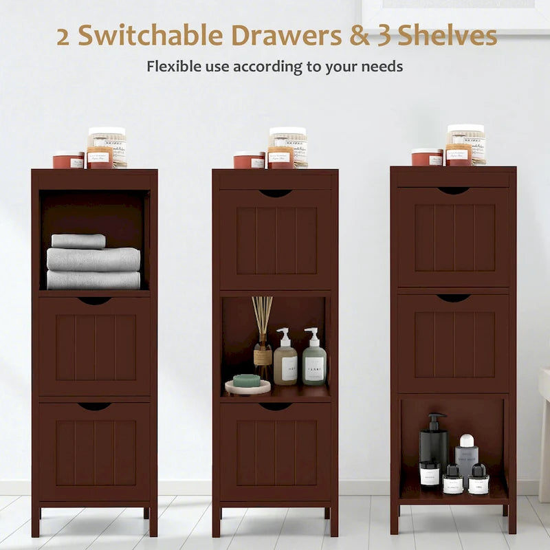 Bathroom Floor Cabinet Freestanding Side Storage Organizer - See Details