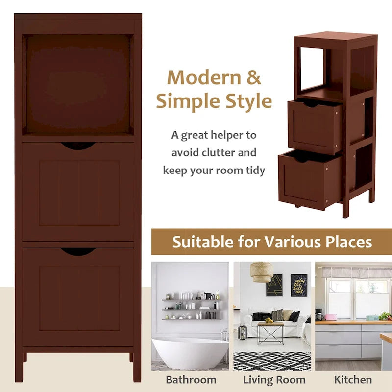 Bathroom Floor Cabinet Freestanding Side Storage Organizer - See Details
