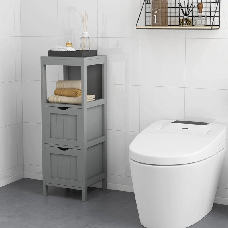 Bathroom Floor Cabinet Freestanding Side Storage Organizer - See Details