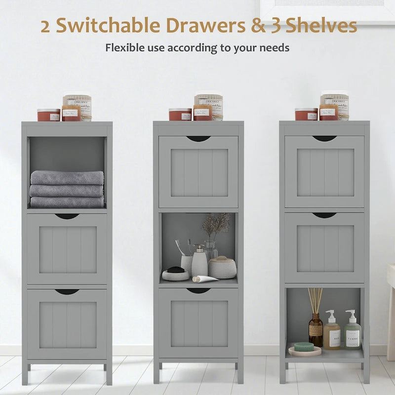 Bathroom Floor Cabinet Freestanding Side Storage Organizer - See Details