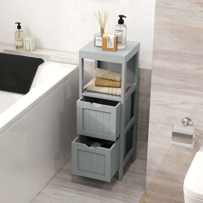 Bathroom Floor Cabinet Freestanding Side Storage Organizer - See Details