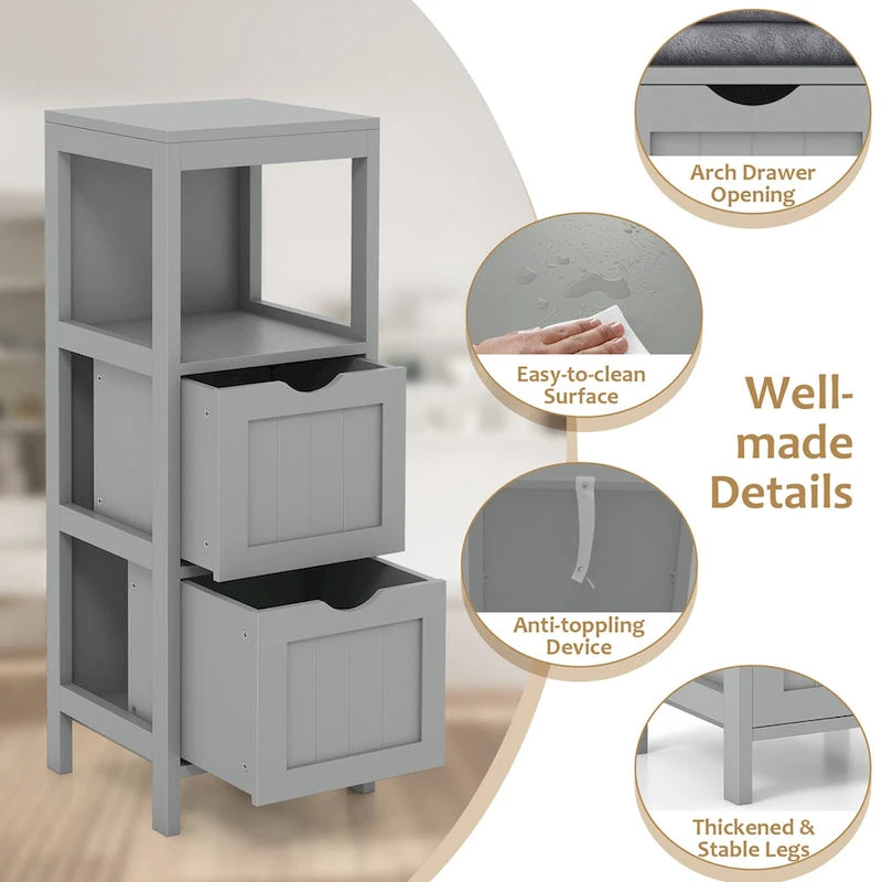 Bathroom Floor Cabinet Freestanding Side Storage Organizer - See Details
