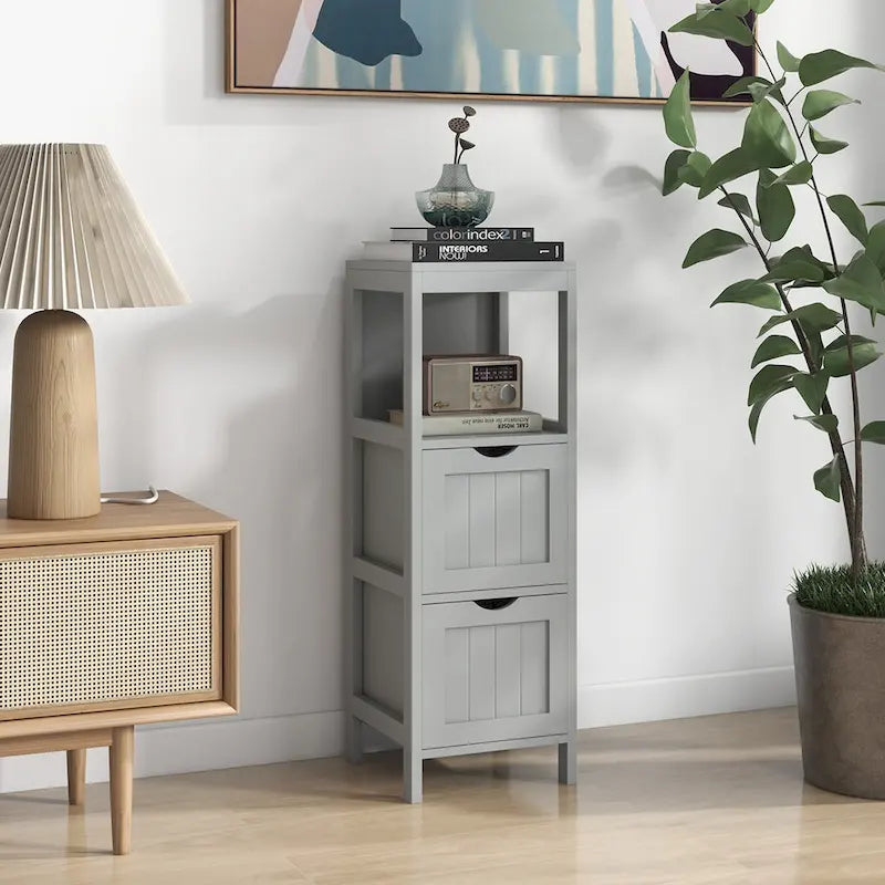 Bathroom Floor Cabinet Freestanding Side Storage Organizer - See Details