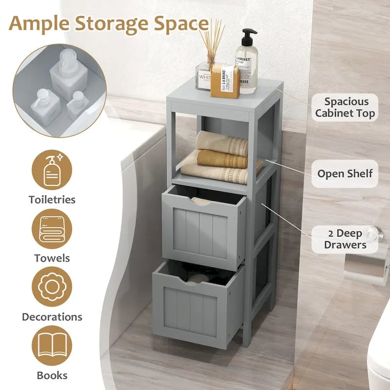 Bathroom Floor Cabinet Freestanding Side Storage Organizer - See Details