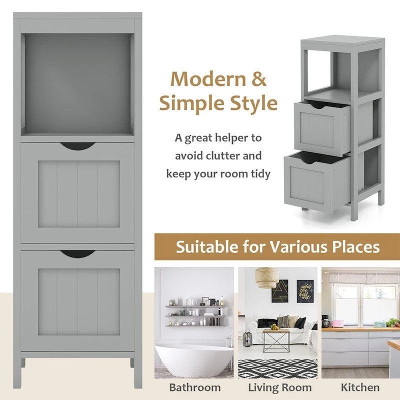 Bathroom Floor Cabinet Freestanding Side Storage Organizer - See Details