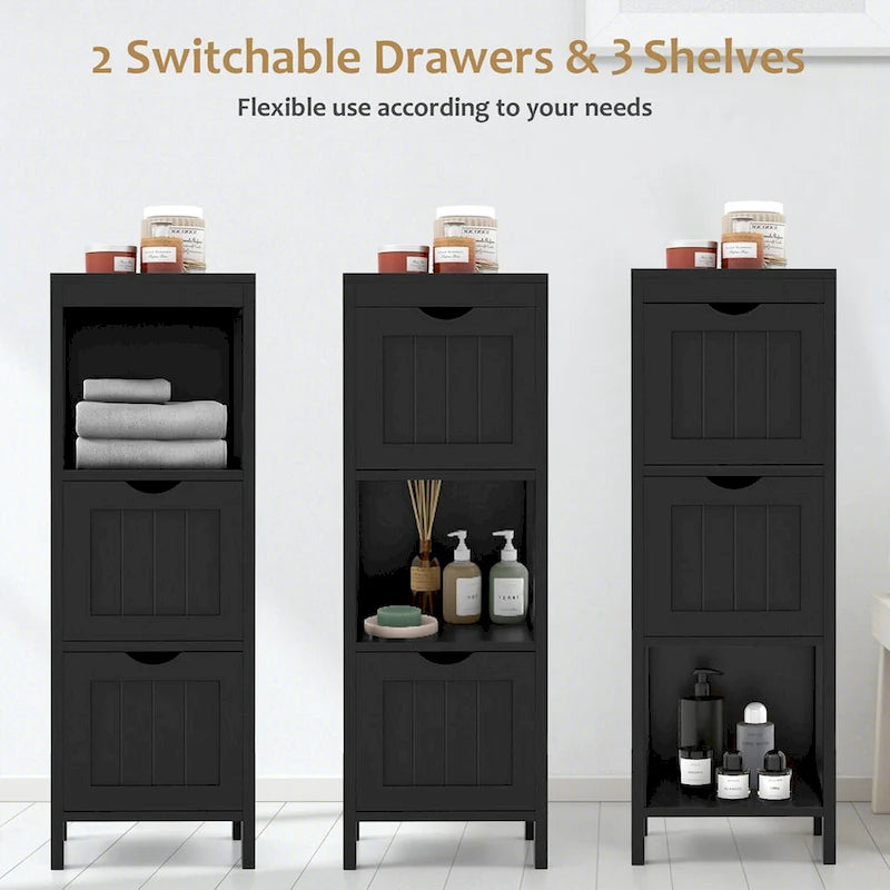 Bathroom Floor Cabinet Freestanding Side Storage Organizer - See Details