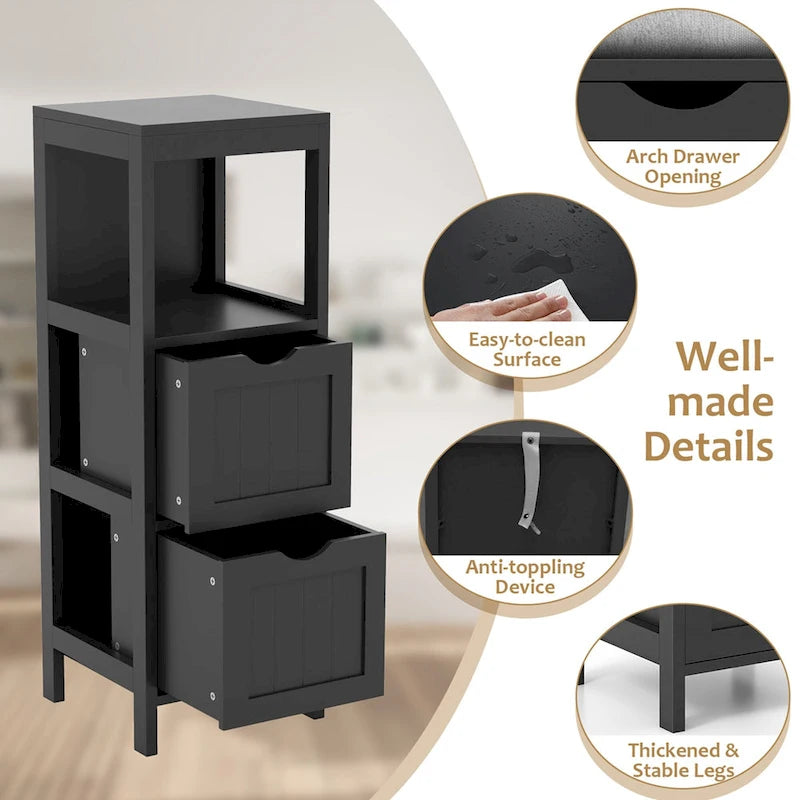 Bathroom Floor Cabinet Freestanding Side Storage Organizer - See Details
