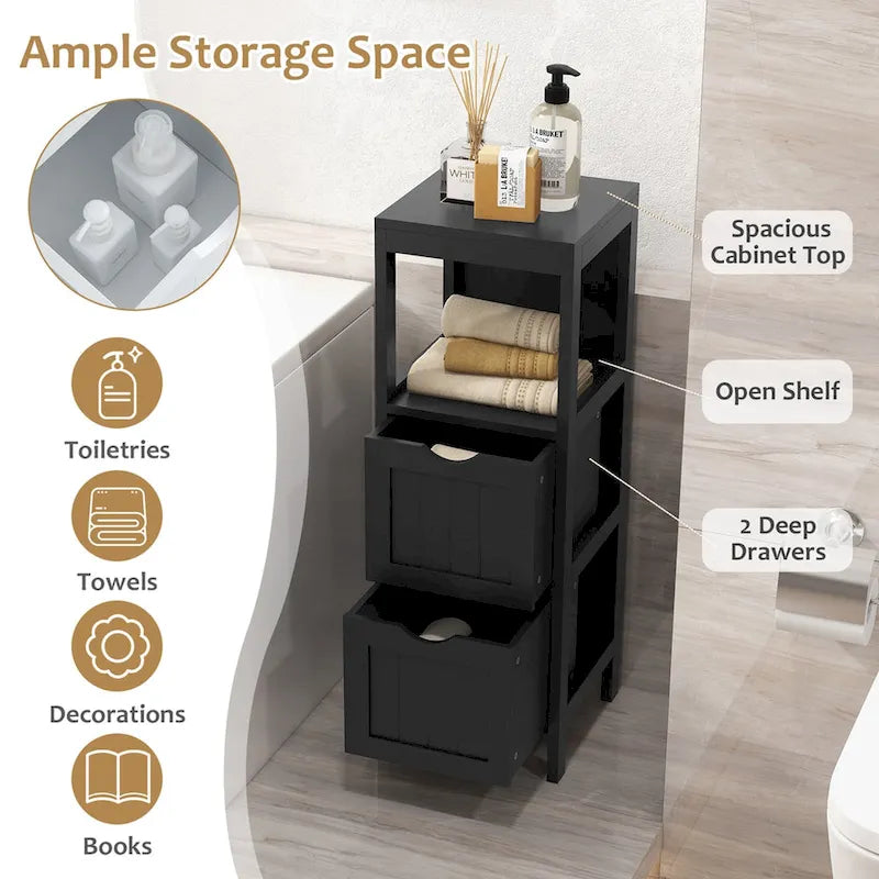 Bathroom Floor Cabinet Freestanding Side Storage Organizer - See Details