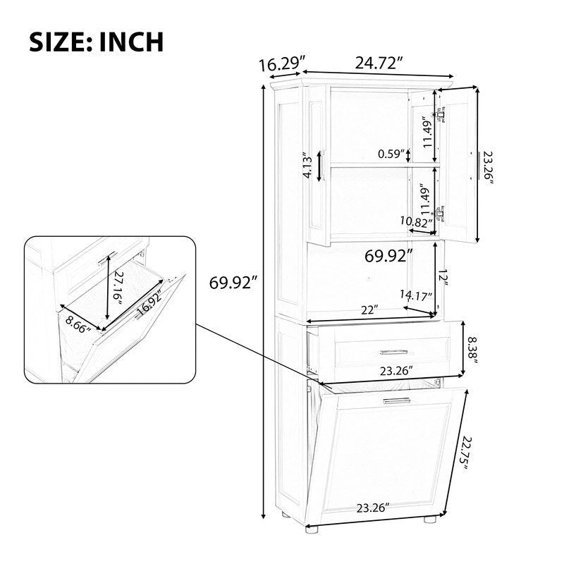 Tall Bathroom Storage Cabinet with Tilt-Out Laundry Basket, Drawer and Adjustable Shelf, Freestanding Floor Cabinet