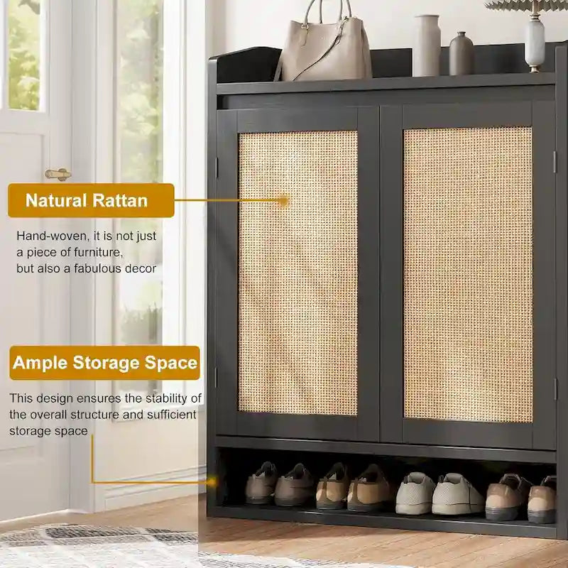 Rattan Shoe Cabinet with 2 Doors