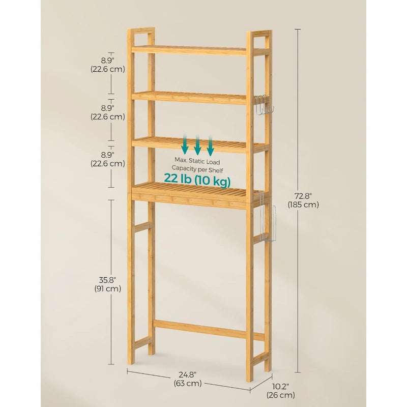 3-Tier Tall Freestanding Wicker Over-the-Toilet Storage Organizer with 3 Hight Adjustable Middle Shelf