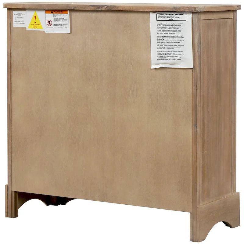 Rustic Storage Cabinet with Two Drawers and Four Classic Rattan Basket for Dining Room, Living Room