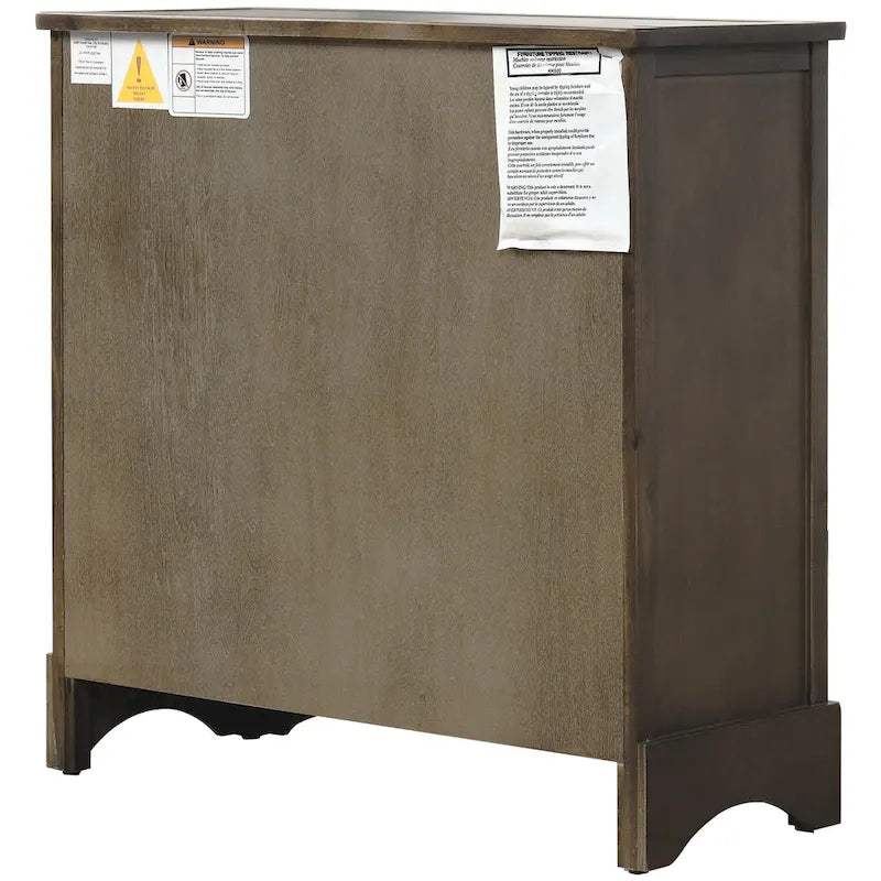 Rustic Storage Cabinet with Two Drawers and Four Classic Rattan Basket for Dining Room, Living Room