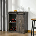Industrial Sideboard Storage Cabinet, Serving Bar Buffet with Sliding Barn Door and 6-Bottle Wine Rack