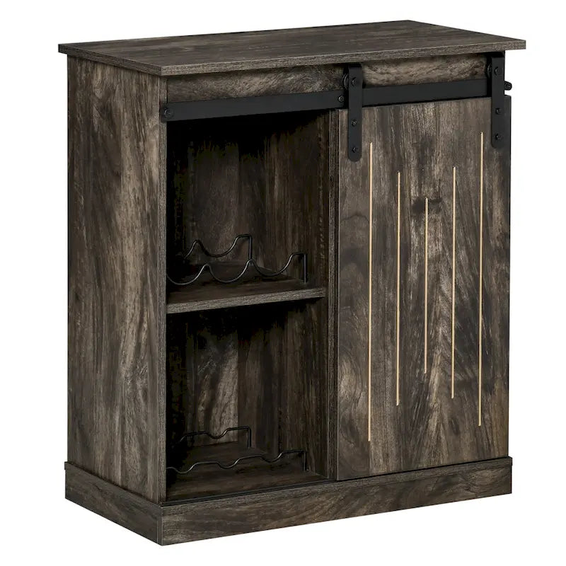 Industrial Sideboard Storage Cabinet, Serving Bar Buffet with Sliding Barn Door and 6-Bottle Wine Rack