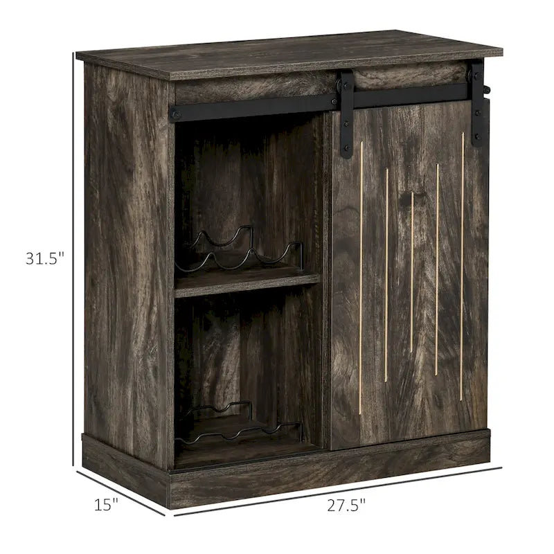 Industrial Sideboard Storage Cabinet, Serving Bar Buffet with Sliding Barn Door and 6-Bottle Wine Rack