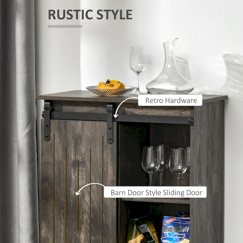 Industrial Sideboard Storage Cabinet, Serving Bar Buffet with Sliding Barn Door and 6-Bottle Wine Rack