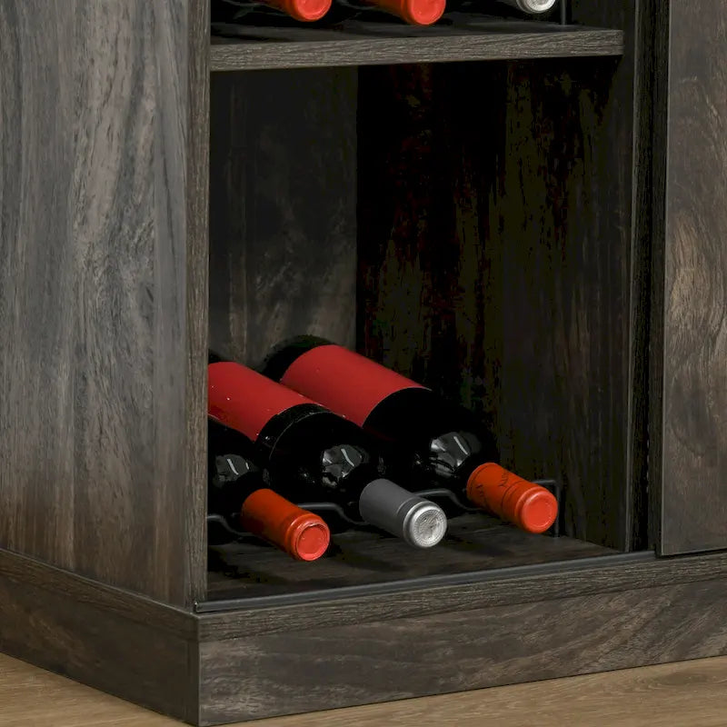 Industrial Sideboard Storage Cabinet, Serving Bar Buffet with Sliding Barn Door and 6-Bottle Wine Rack