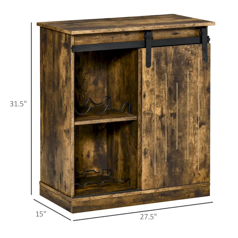 Industrial Sideboard Storage Cabinet, Serving Bar Buffet with Sliding Barn Door and 6-Bottle Wine Rack