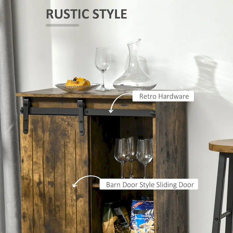 Industrial Sideboard Storage Cabinet, Serving Bar Buffet with Sliding Barn Door and 6-Bottle Wine Rack