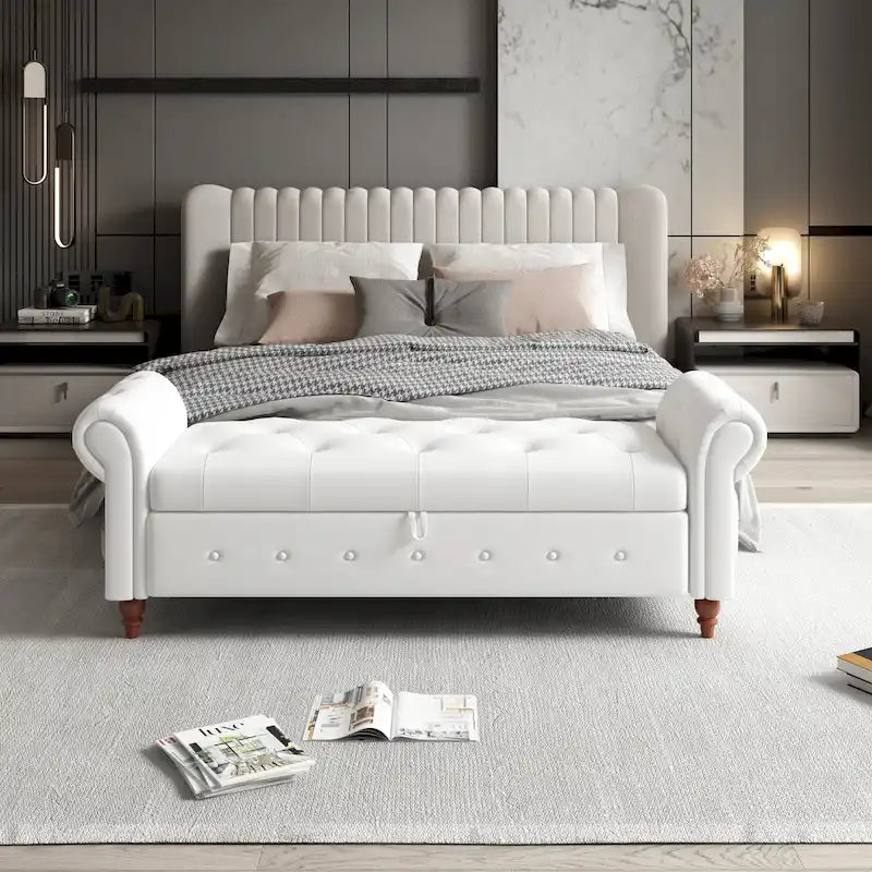 63 Bed Bench Cream White Fabric