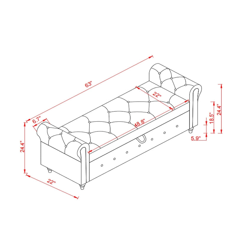 63 Bed Bench Cream White Fabric