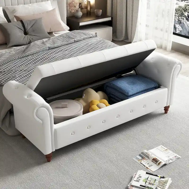 63 Bed Bench Cream White Fabric