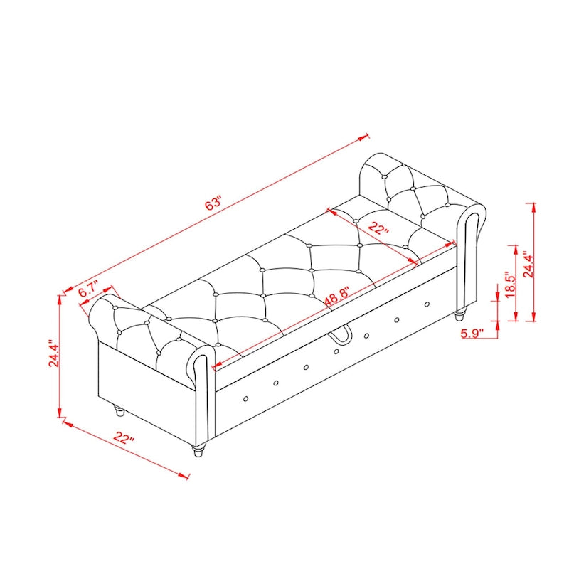 63 Bed Bench Cream White Fabric