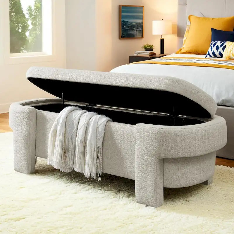 Linen fabric upholstered bench, large storage space, (51.5 x20.5 x17 )