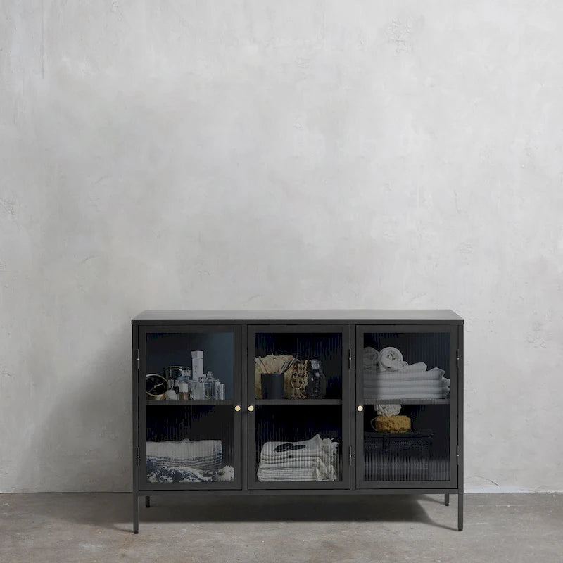 Modern Metal & Glass 3-Door Sideboard