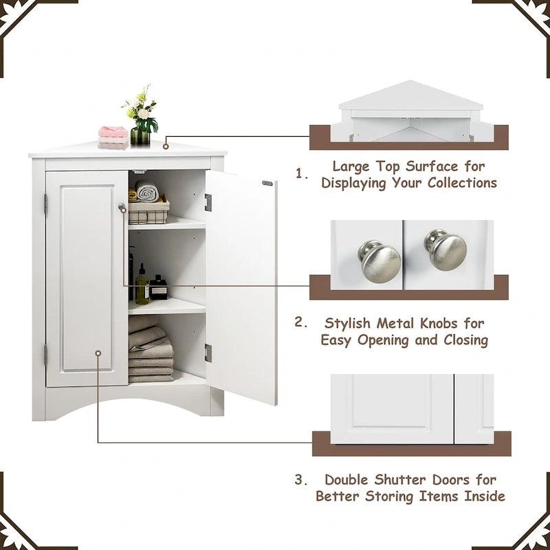 Free-Standing Corner Cabinet with 2 Doors and Adjustable Shelves - 31.5H