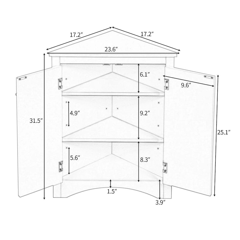 Free-Standing Corner Cabinet with 2 Doors and Adjustable Shelves - 31.5H