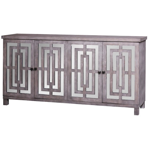 Harp & Finial Abbott 4-Door Gray Wash Beveled Mirror Sideboard