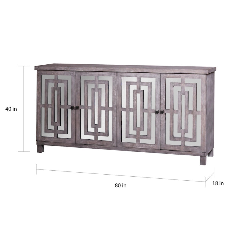 4-Door Gray Wash Beveled Mirror Sideboard
