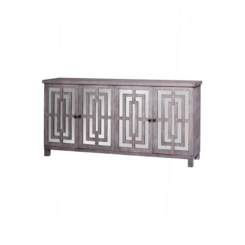 4-Door Gray Wash Beveled Mirror Sideboard