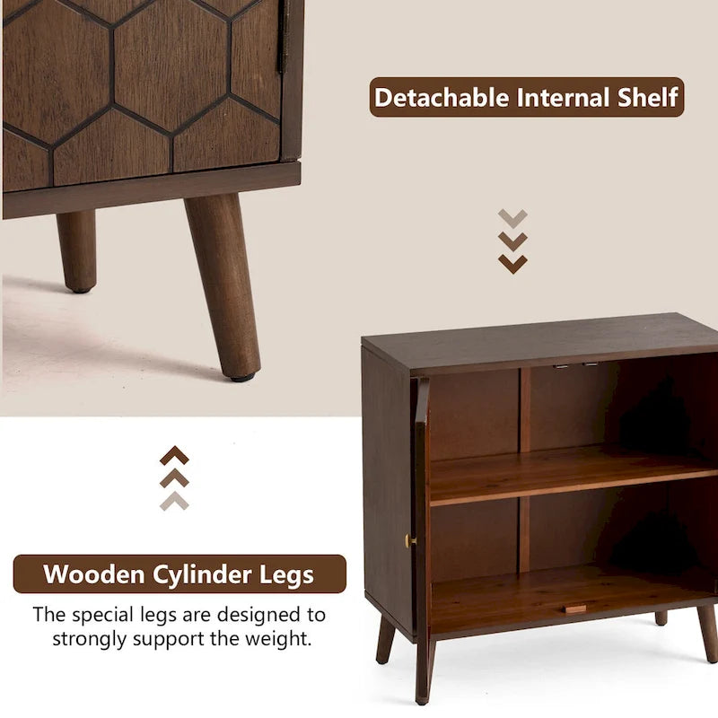Dark Brown Farmhouse Storage Cabinet with Honeycomb Pattern