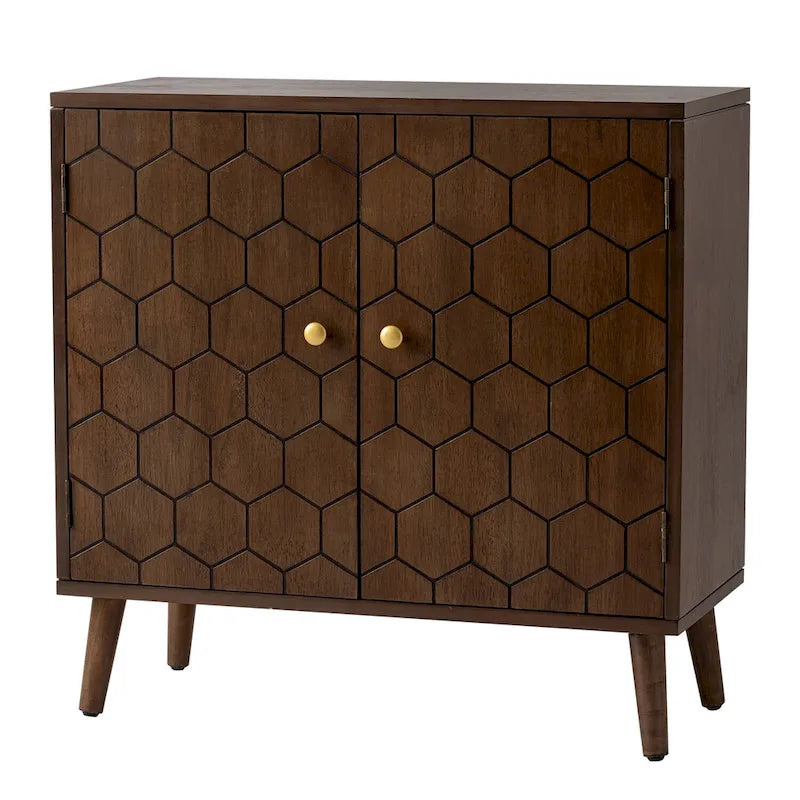 Dark Brown Farmhouse Storage Cabinet with Honeycomb Pattern