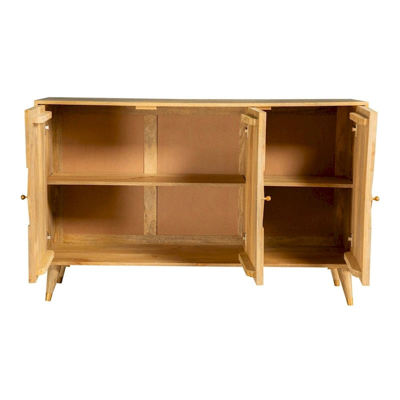 56 Inch 3 Door Sideboard Cabinet Console, Geometric, Natural Brown