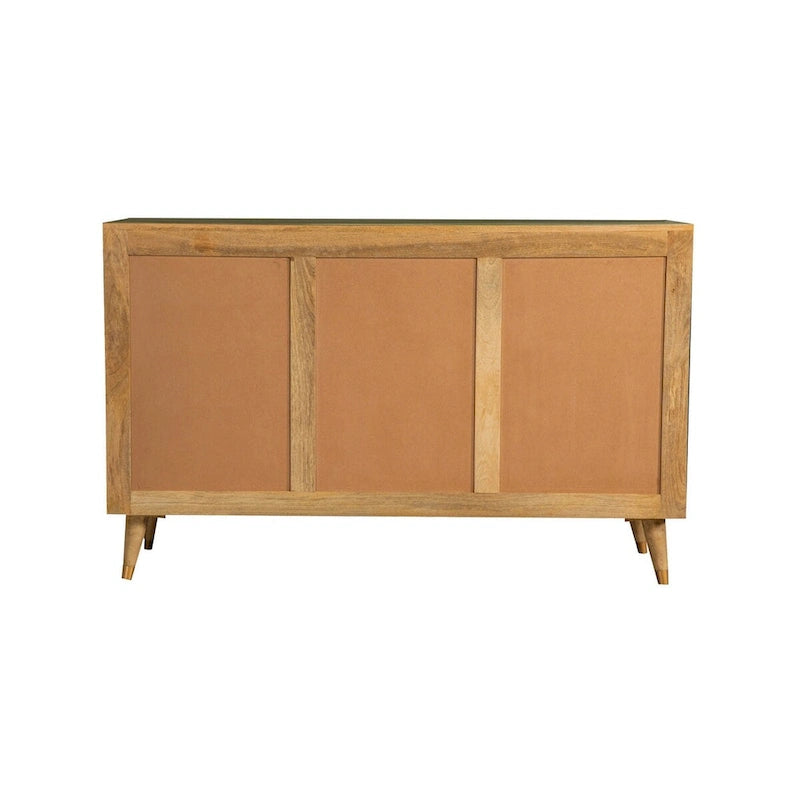 56 Inch 3 Door Sideboard Cabinet Console, Geometric, Natural Brown