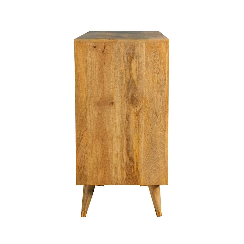 56 Inch 3 Door Sideboard Cabinet Console, Geometric, Natural Brown