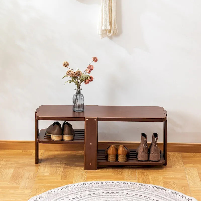 Shoe Rack Bench, 2-Tier Bamboo Shoe Storage Organizer, Entryway Bench