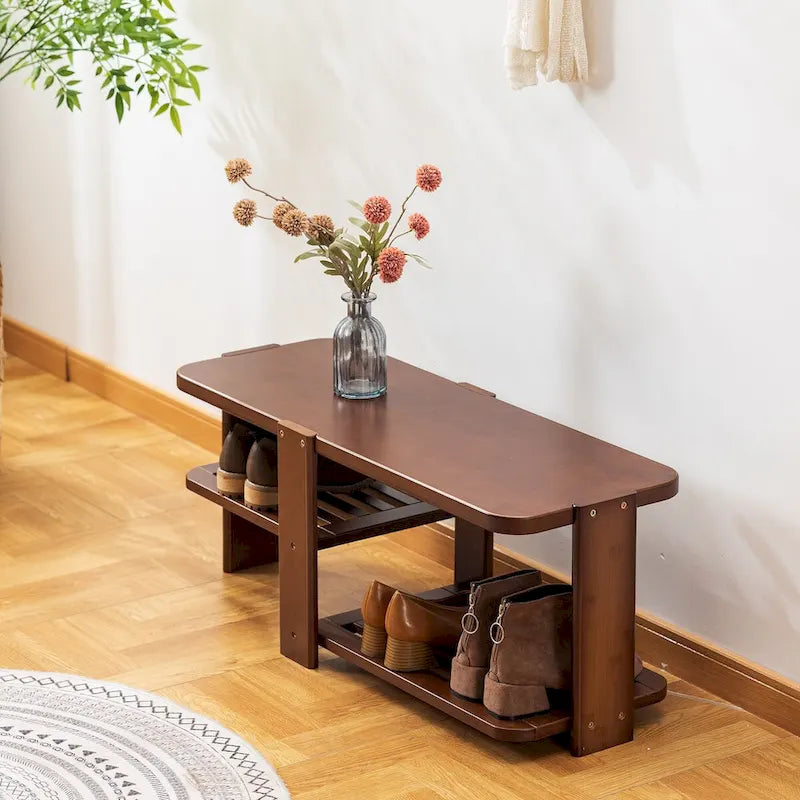 Shoe Rack Bench, 2-Tier Bamboo Shoe Storage Organizer, Entryway Bench