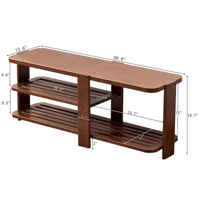 Shoe Rack Bench, 2-Tier Bamboo Shoe Storage Organizer, Entryway Bench