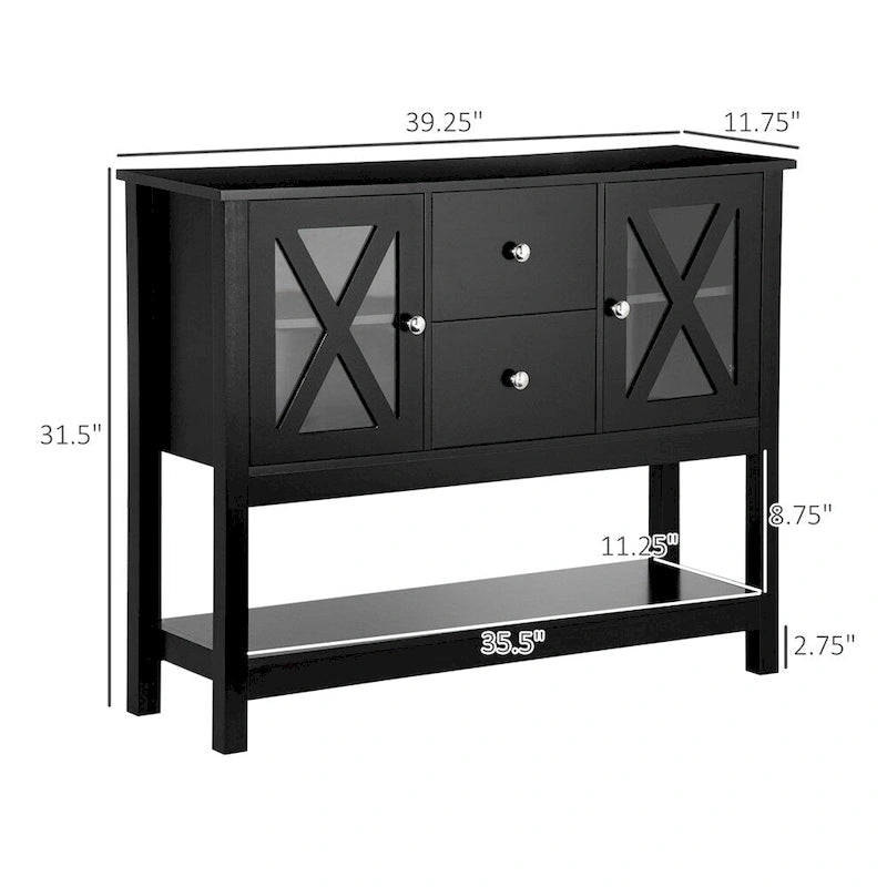 Wood Buffet Cabinet with Storage Drawers and Glass Door - N/A