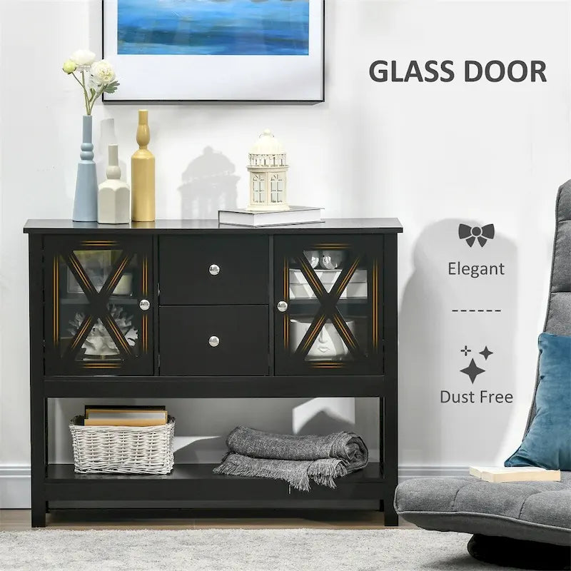 Wood Buffet Cabinet with Storage Drawers and Glass Door - N/A