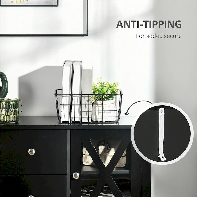 Wood Buffet Cabinet with Storage Drawers and Glass Door - N/A