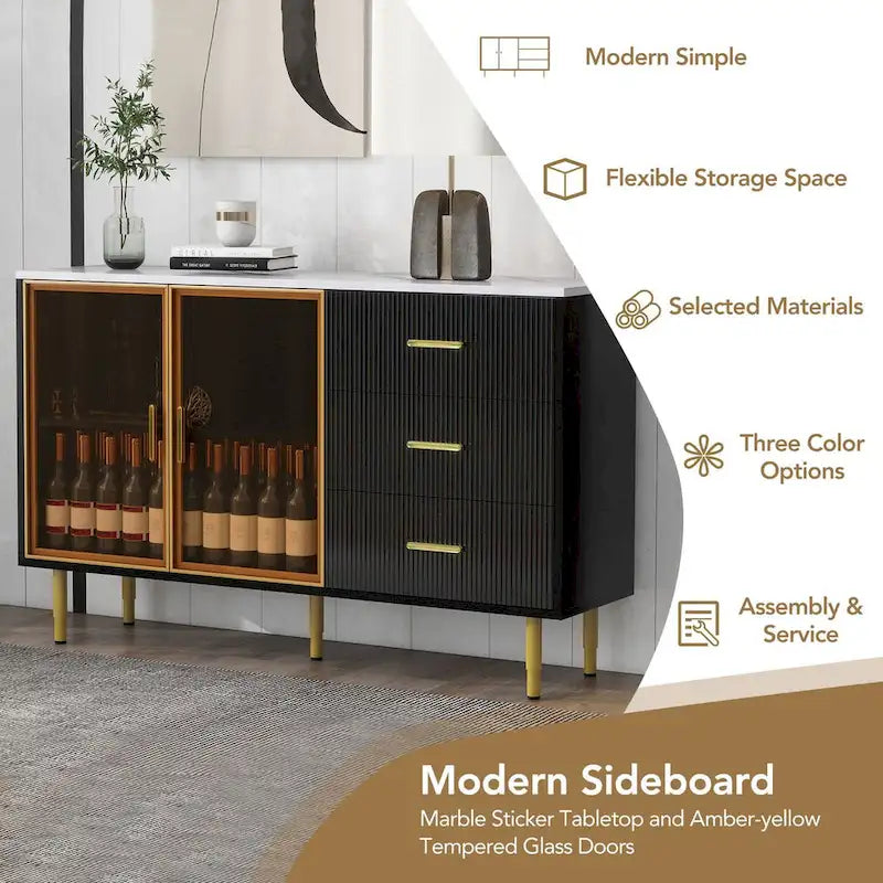 Modern Sideboard Buffet Cabinet with Glass Doors