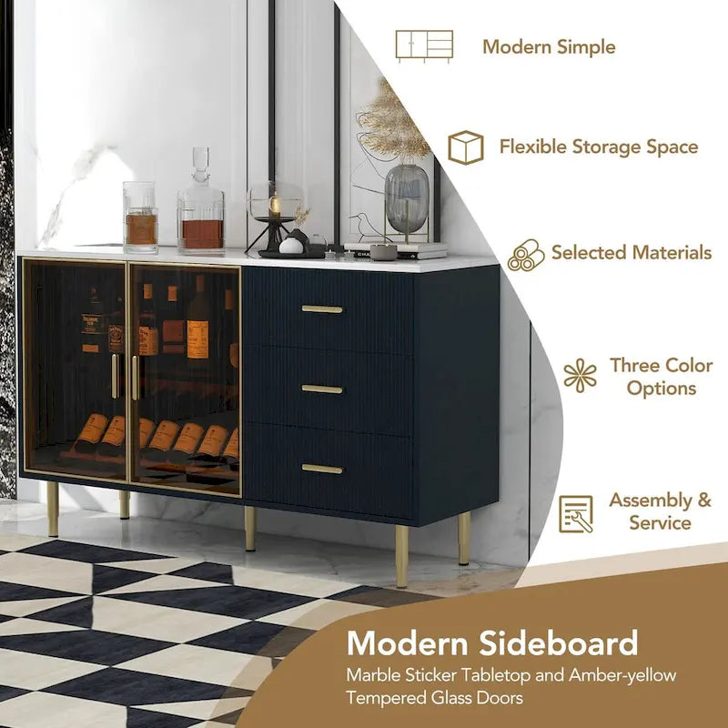 Modern Sideboard Buffet Cabinet with Glass Doors