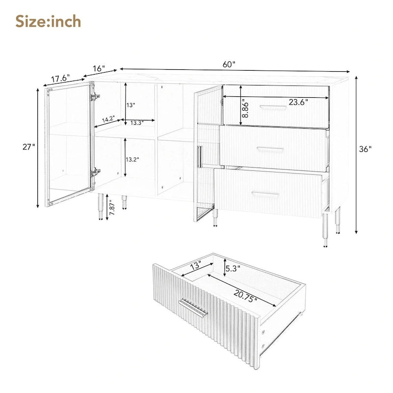 Modern Sideboard Buffet Cabinet with Glass Doors