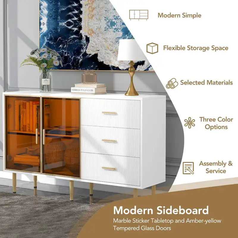 Modern Sideboard Buffet Cabinet with Glass Doors